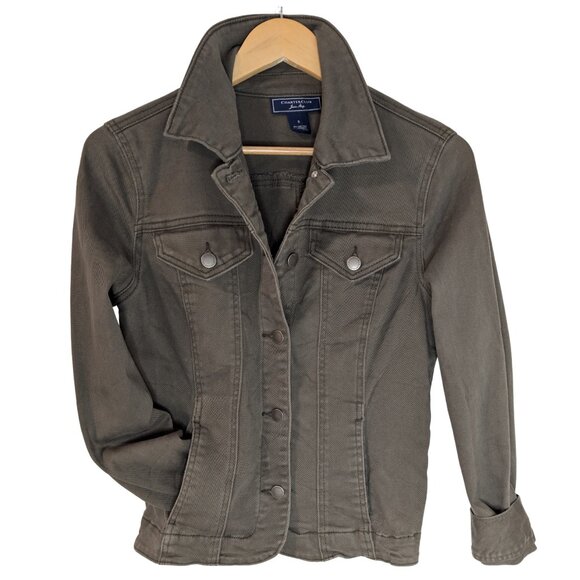 Charter Club Jackets & Blazers - Charter Club Olive Green Cotton Stretch Denim Jacket Utility Chic Size S